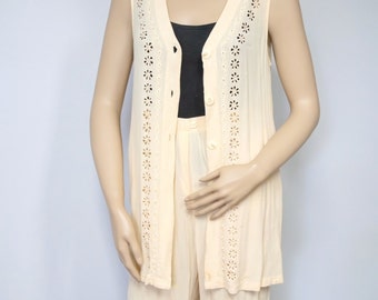 Vintage Pant Suit Women's Vintage Yellow Gauze Pant Suit Women's Vest and Pants Summer Casual Boho Size Small