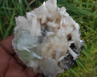 Flouro APOPHYLLITE, STILBITE & SCOLECITE Crystal Cluster. Mineral specimen. Initiated+Blessed at Namgyal Monastery, Dharamshala, North India