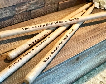 1 Pair Personalized Drum Sticks / Engraved Wood Drumsticks / Personalized Drumsticks 5A / 2B Drumsticks / Gift for Drummer