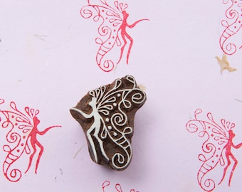 Fairy Indian Textile Stamp, Fairy Block Printing Stamp, Wooden Block Stamp, Hand Carved Fairy Stamp, Handmade stamp textile printing
