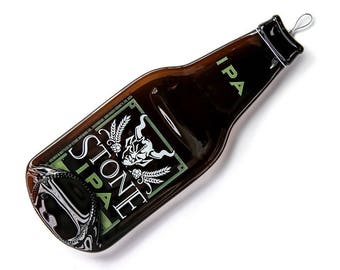 Stone IPA Melted Bottle Wall Hanging, Upcycled Glass Bottle, Recycled Glass Bottle, Guy Gift, For Him, Spoon Rest, Mitchell Glassworks