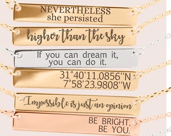 Engraved bar necklace, Personalized Bar Necklace, Initial Necklace Silver, Gold, Rose gold, custom name plate, Personalized name necklace