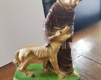 Saint Francis and the wolf of Gubbio...vintage statue.....excellent condition...marble