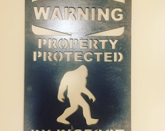 Warning Property Protected By Bigfoot --- Metal Sign FREE SHIPPING