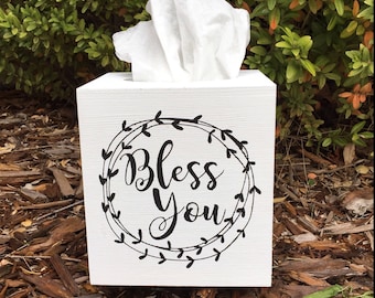 Farmhouse Style Wooden Tissue Box Cover - Bless You