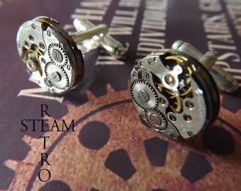 Steampunk Cufflinks 16mm round vintage Chaika watch movements personalized jewelry, steampunk cufflinks