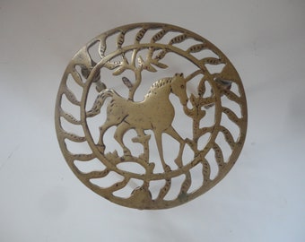 Vintage Brass Standing Horse Trivet, Brass Horse Motif Trivet, Trivet, Brass Trivet, Round Brass Standing Trivet, Trivet Made in England