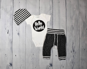 Hello World Coming Home Outfit Baby Boy Outfit Newborn Boy Take Home Outfit Coming Home Set Newborn Outfit Take Me Home Set