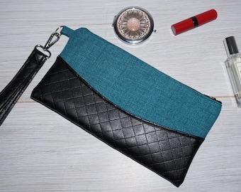 Teal and faux leather wristlet/clutch