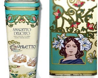 Vintage Amaretto Delicato Cookie Tin/ Pasta Storage Tin/Tall Square Biscuit Tin/Country Kitchen Decor