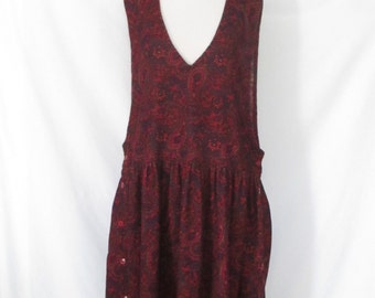Vintage Paisley Corduroy Jumper 1980's Corduroy Dress Button Side Jumper Colorful Paisley Maxi Dress