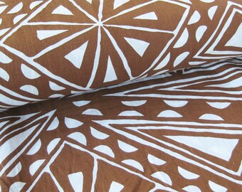 Vintage Hawaiian Textile Yardage - Large Abstract Tribal Print / Brown and White COTTON Yardage / Vintage Dress Fabric / Large Print Yardage