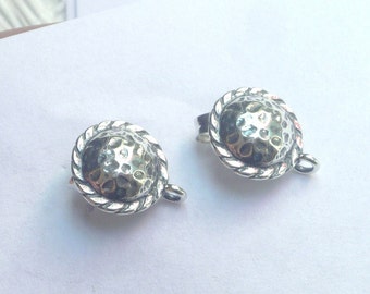 1 pair (2 pcs) Sterling silver, oxidized hammered round post earrings with one open loop (10mm)
