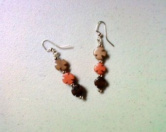 Brown, Pink and Tan Buri Nut Earrings (1479)