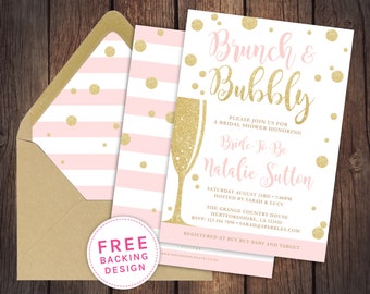 Brunch and bubbly Bridal shower Invitation, bridal shower, pink and gold, bridal shower invitation, printable invite, wedding, champagne