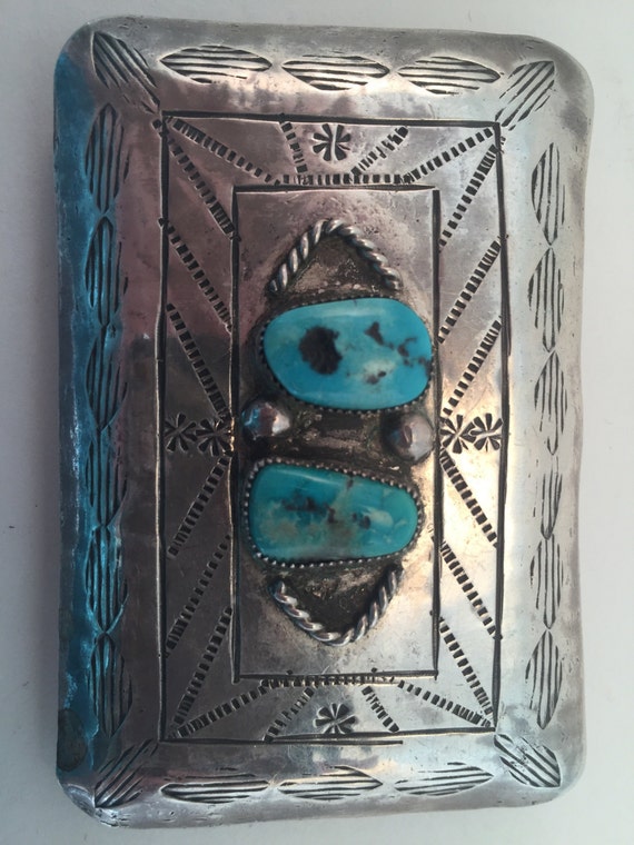 Vintage Navajo Sterling Turquoise Belt Buckle