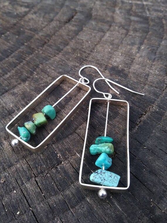 Sterling silver and turquoise earrings- minimalistic raw stone