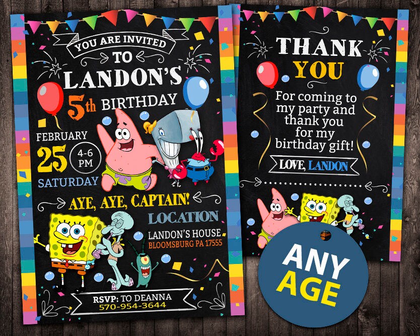 Spongebob Invitation Spongebob Birthday Invitation