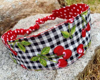 Reversible Headband, Ladies Cherry Gingham Headband, Red Polka-dot Headband