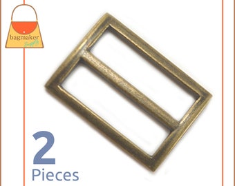 1.25 Inch Center Bar Slide, Antique Brass / Bronze Finish, 2 Pack, 1-1/4", 1.25" Purse Supplies Strap Slider Buckle Hardware, BKS-AA076