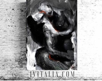 Hand-painted Original Fine Art, Lovers Embrace, Twin Souls Abstract, Couple Painting