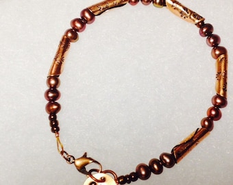 Handmade Copper and Pearl Bracelet