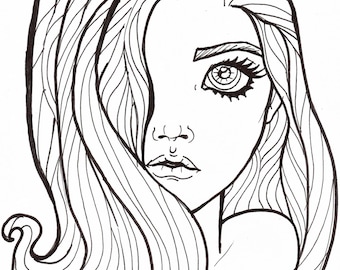 Digital Stamp-Shadow Princess Adult coloring page girl Digital Stamp-Shadow Princess Adult coloring page girl