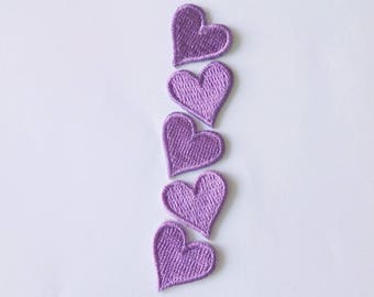 Lot of 5 Pieces Embroidered Tiny Purple Heart Iron on Patch