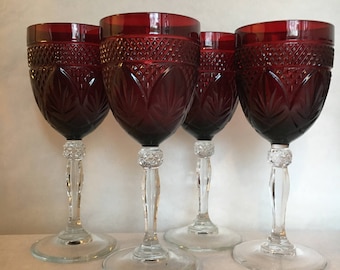 Set of 4 Luminarc Cris D'arques Durand Antique Ruby Red Wine Glasses Discontinued Pattern (Cristal)