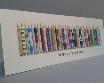 Large 40TH Birthday Candle Card, Can be Personalised with a name, Can be customised to 41,42,43,44,45,46,47,48,49.