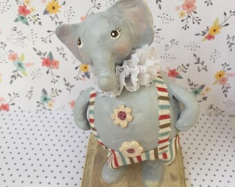 Elephant paper mache clay folk art // Decor Birthday //