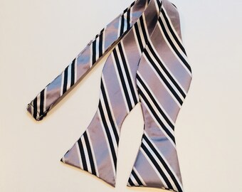 Navy Blue Steel Blue and Royal Blue self tie bow tie