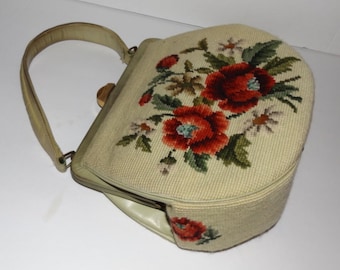 Vintage Roses Needlepoint Purse 1950's Handbag