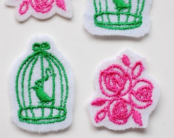 Birdcage and Roses Iron-on Applique (4pk) - LAST PACK