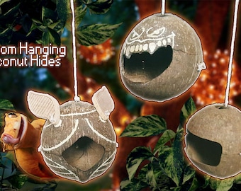 Coconut hanging hide for Reptiles or small animals - Custom Made