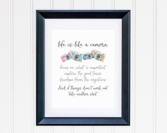 Life Is Like A Camera Quote Printable Photography Quote Prints Camera Wall Art Photography Decor Inspirational Wall Art Motivational Quotes