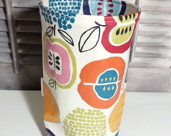 Wastebasket car trash can, use anywhere, crafting, thread catcher, laminated cotton fabric, waterproof, wipe clean, WASTIE, Apples print