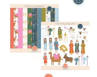 Christmas Nativity Religious Clipart and Digital Paper - Holiday 2017- Hand-Drawn Digital Illustrations- Commercial Use Royalty Free