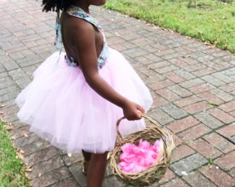 Ready To Ship, Rustic Flower Girl Wicker Basket, Rosemary for Remembrance, Asymmetrical Basket BCR