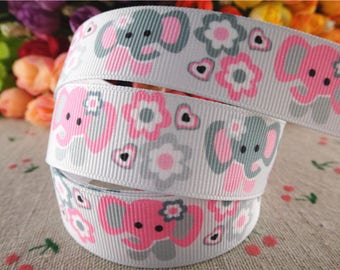 Elephant Grosgrain 7/8" Printed Ribbon