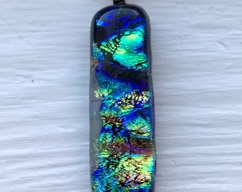 Blue, Green and Gold Fused Glass Pendant