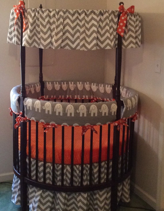 Items similar to Round Crib Bedding Set Orange and Gray on Etsy