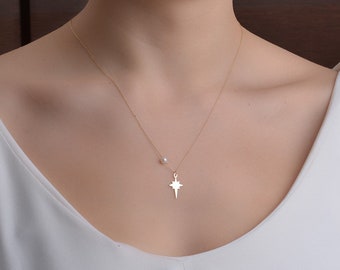 14K Gold North Star Necklace - Gold Necklace Available in 14k Gold, White Gold or Rose Gold