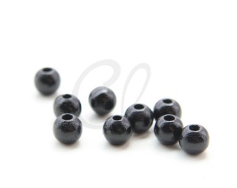100pcs Czech Round Wood Beads - Polished Black 6mm (20201)