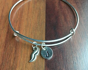 KIDS SIZE - Mustache Initial Bracelet, Mustache Jewelry, Hipster Bracelet, Hipster Jewelry, Retro Bracelet, Retro Jewelry, Mustache