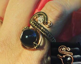 Serpentine ring with baby herkimer adjustable