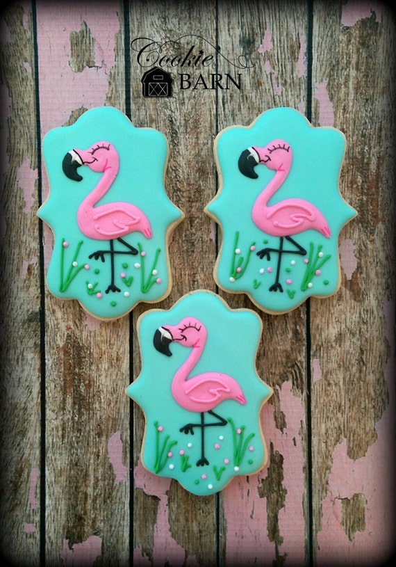 Items similar to Pink Flamingo Cookies Bird Cookies Custom Decorated Cookies on Etsy