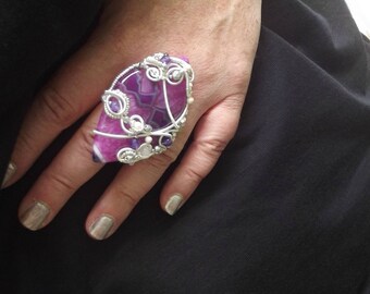 Prism * ring wire wrapped Crystal stone beads