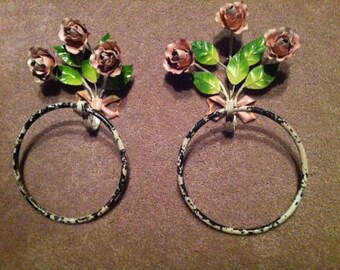 Vintage antique pair Italian tole towel rings Italy