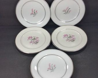 Mixed Set 5 bread butter plates 3 Noritake 2 Embassy U.S.A.flower silver trim